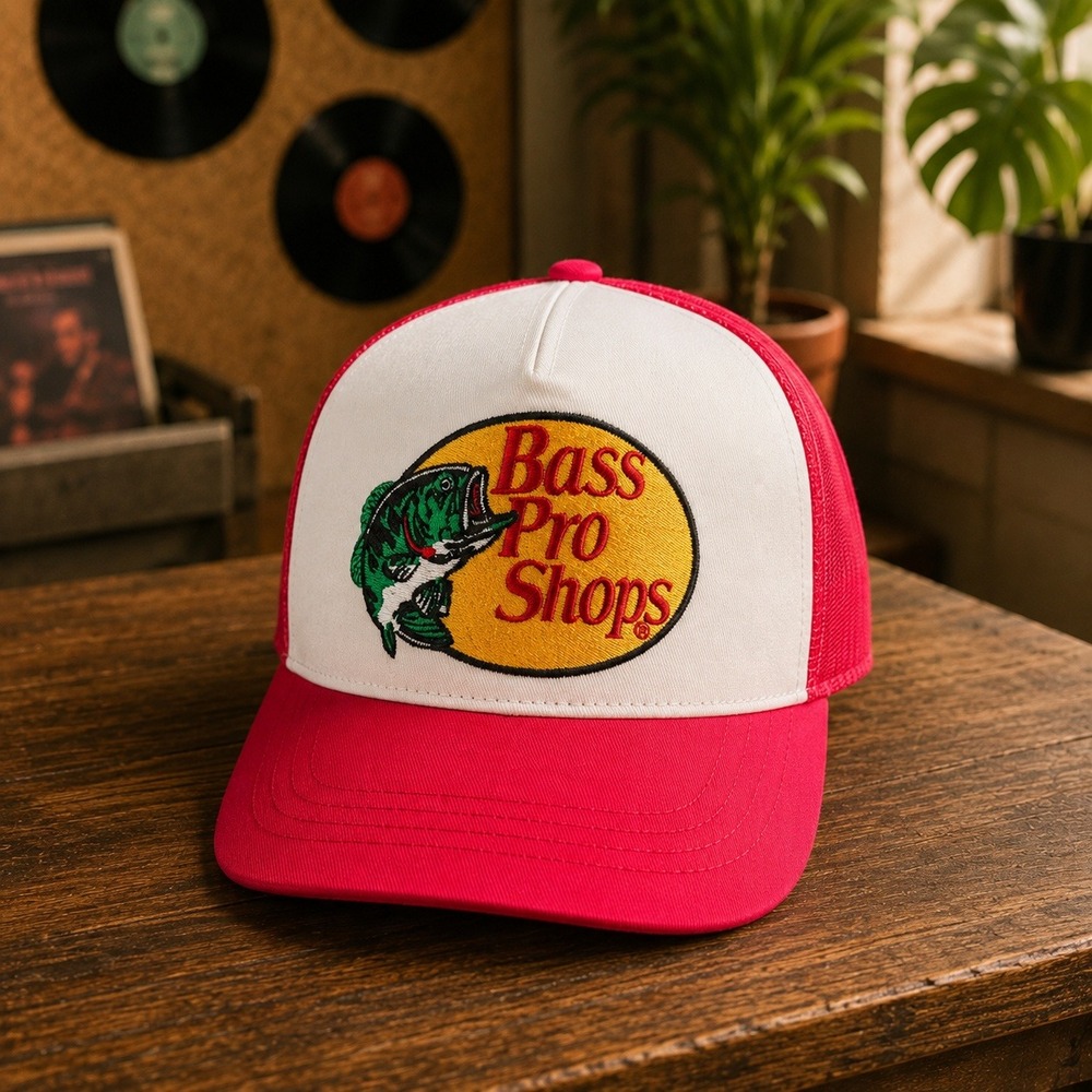 Bass Pro Shops Red White‎ Mesh Trucker Hat Snapback Youth